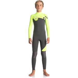 2018 Quiksilver Boys Syncro Series 4/3mm Chest Zip Wetsuit JET BLACK / SAFETY YELLOW EQBW103021